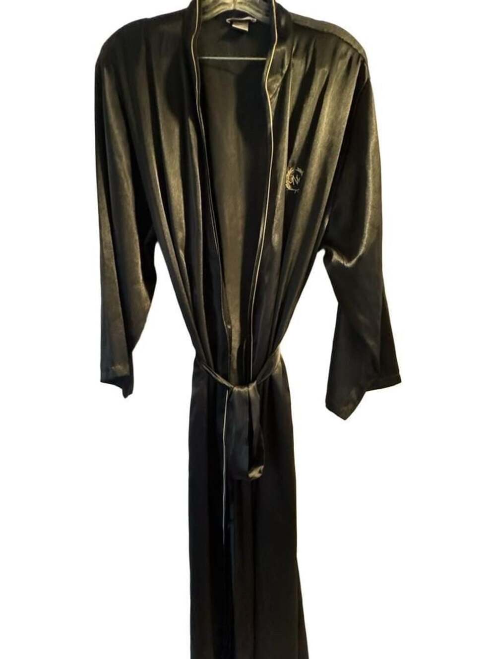Jones New York Black Satin Robe with Embroidery 2X